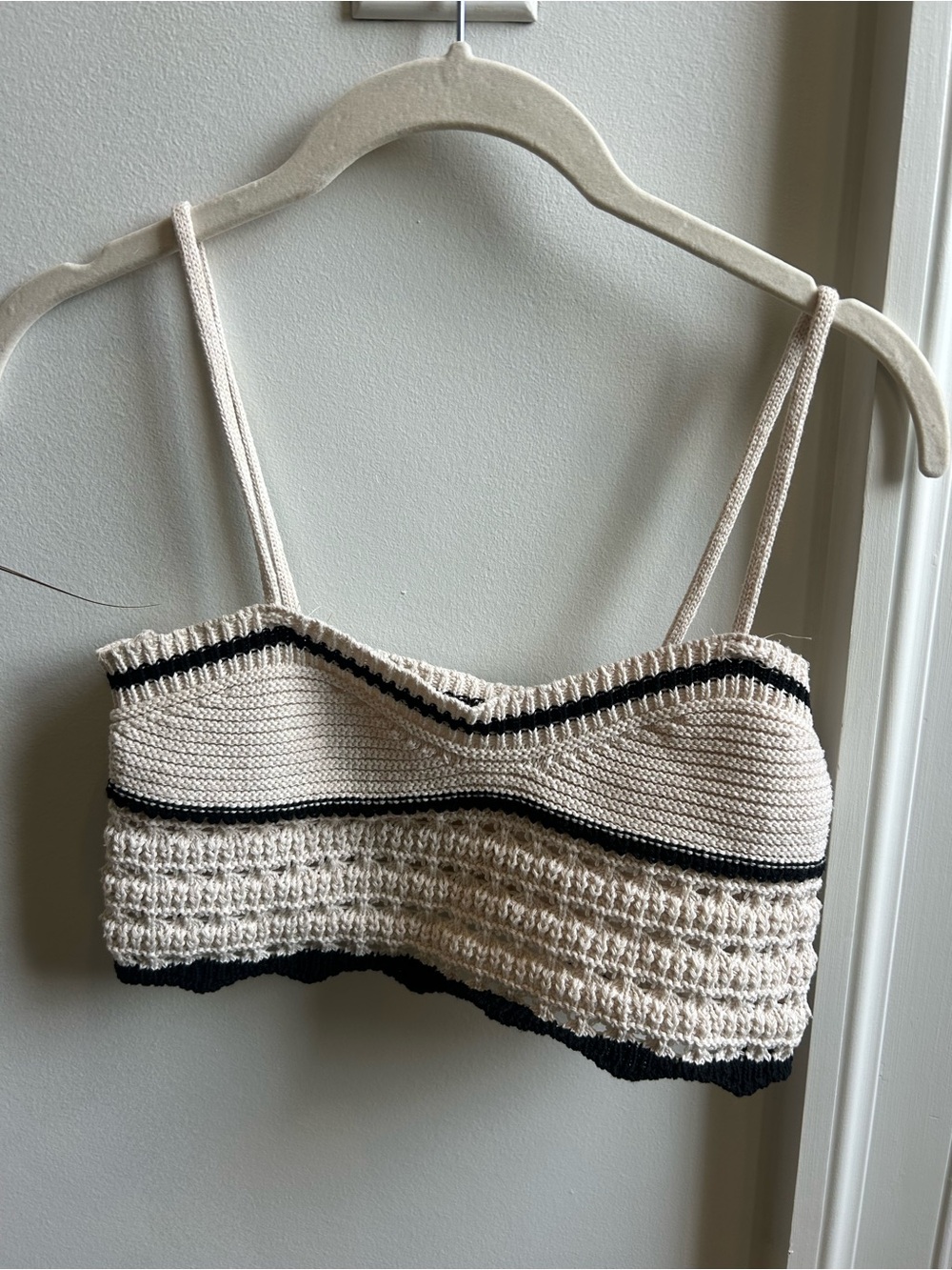 Cream Crochet Bralette with Black Trim